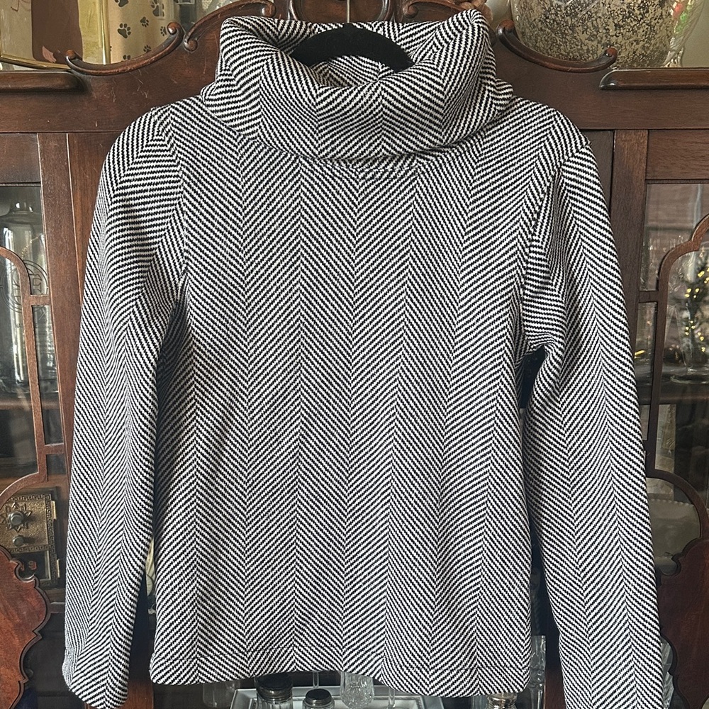J. Crew Black and White Chevron Turtleneck Sweater